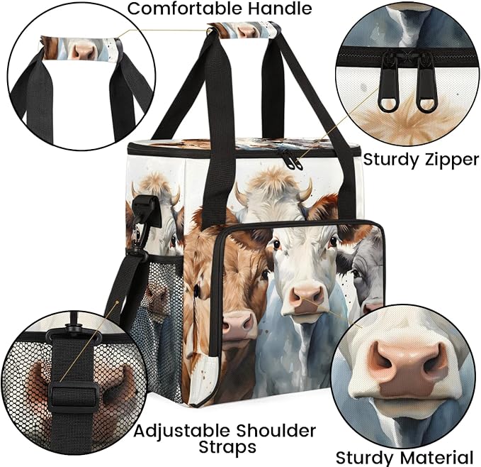 Cow Animals Coffee Maker Carring Bag, Large Insulated Storage Organizer Case - Image 6