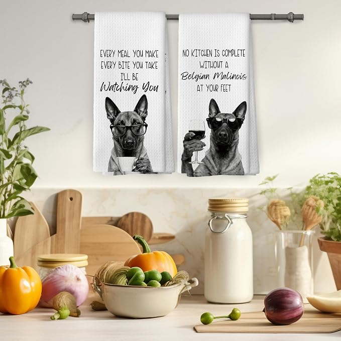 Belgian Malinois Kitchen Towels Set of 2, Dog Kitchen Accessories, Bar Decor - Image 4