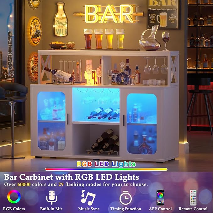 Aheaplus Bar Cabinet with Power Outlet, Liquor Cabinet with Led Lights and - Image 6