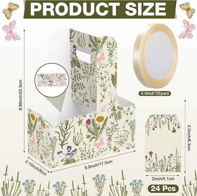 24 Pack Green Floral 2-cup Drink Carrier - Image 2