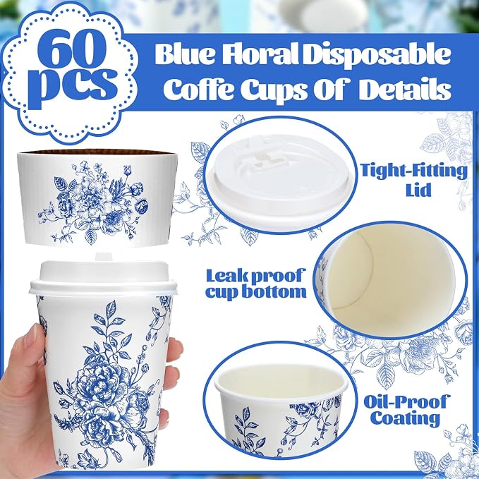 Vesici 60pcs 14oz Blue and White Disposable Coffee Cups - Image 3