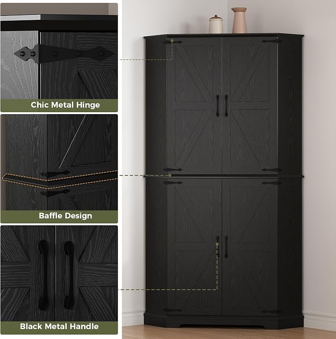 IRONCK Corner Cabinet, 6-Tier Freestanding Farmhouse Pantry - Image 7