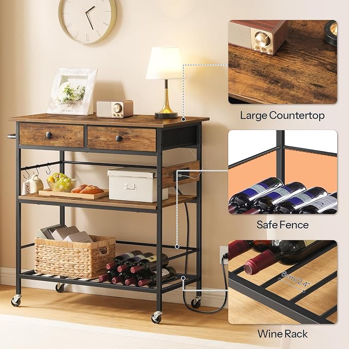 HOOBRO Kitchen Island with Storage, Rolling Island Cart - Image 9