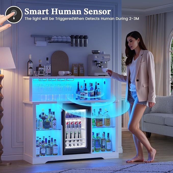 47'' Wine Bar Cabinet with Mini Fridge Space & Charging Station, Coffee Bar - Image 4