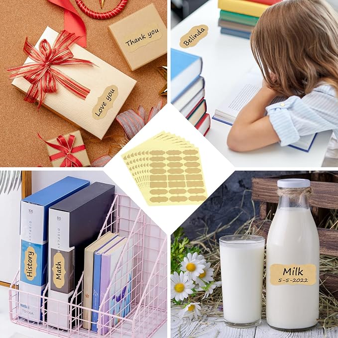 Wisdompro Fancy Shape Kraft Label Stickers, Self Adhesive Gift Tag Stickers - Image 6