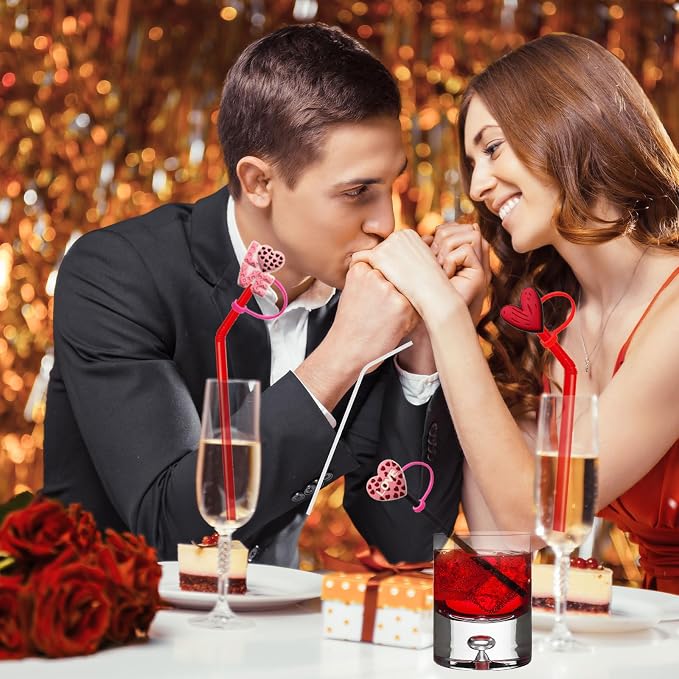 10Pcs Valentine's Day Straw Covers Cap Toppers Heart Lips Rose Reusable - Image 3