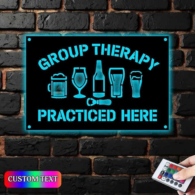 Group Therapy Metal Sign, Bar Sign, Rustic Farmhouse Wall Decor, Basement Bar - Image 2