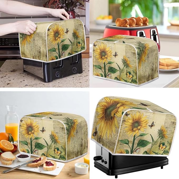 doginthehole Sunflowers Newspaper Blender Cover and Toaster Cover 2 Slice Bread - Image 2