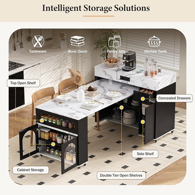 Rolling Kitchen Island with Extendable Dining Table & Power Outlet, 73.8’’ - Image 4