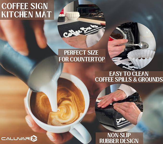 Brewed Fresh Daily Silicone Coffee Bar Mat 18x12 in, Self Serve Countertop - Image 3