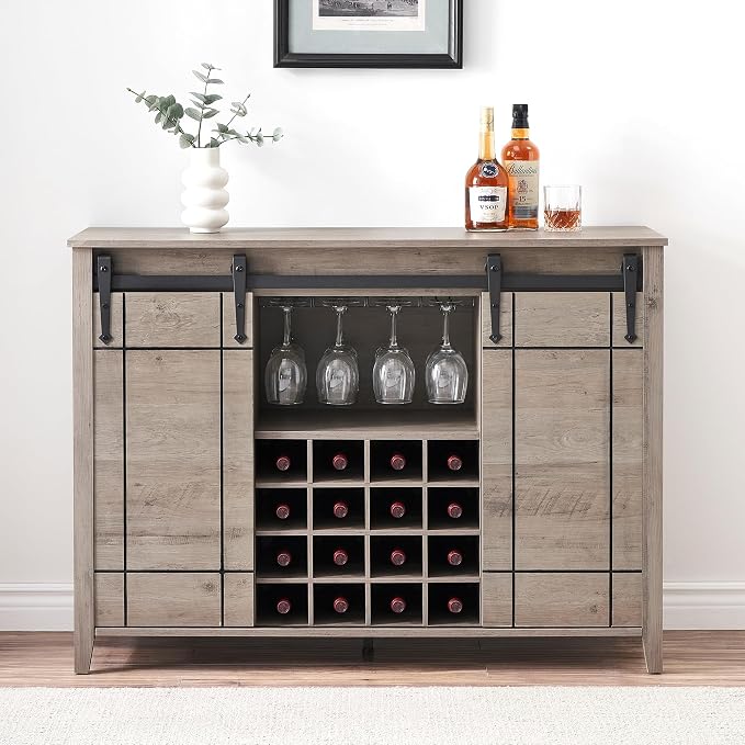 GarveeHome Bar Cabinet with Barn Doors, Farmhouse Style Wine Storage Unit with - Image 7