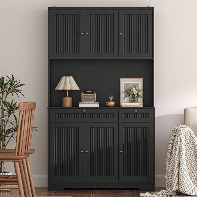 Pantry Storage Cabinet with Charging Station, Kitchen Storage with Adjustable - Image 6