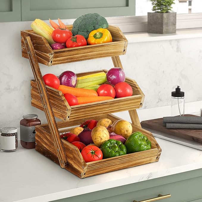 G.a HOMEFAVOR Wooden 3 Tier Fruit Basket, Pine Wood, Self-assembly - Image 7