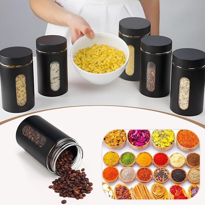 Patelai 6 Pack Kitchen Canisters Set Airtight Stainless Steel Canister Food - Image 5