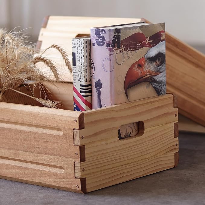 4 Pack Wooden Storage Bins of 16"x12"x6.25".Durable Open Solid Wood Box w/ - Image 3