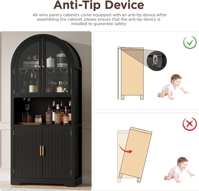 Maupvit 70" Tall Arched Wine Bar Cabinet - Image 6