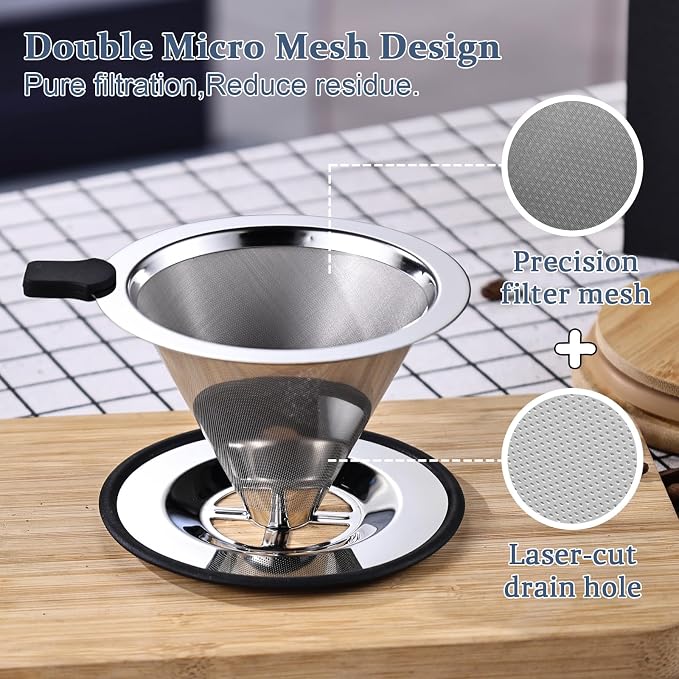 Pour Over Coffee Filter Dripper, Stainless Steel Metal Cone | Drip Coffee Filter - Image 3