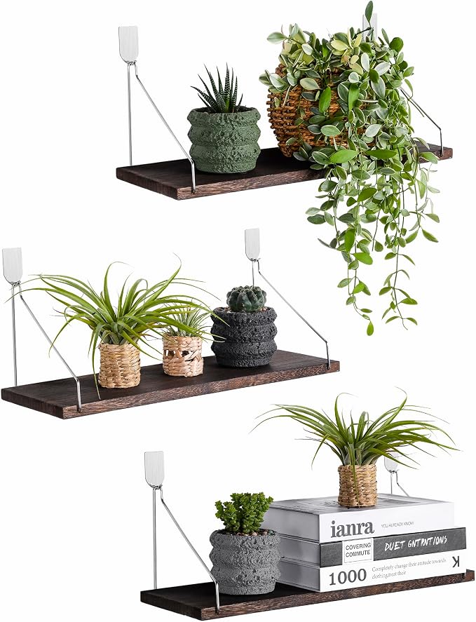Floating Shelves Set of 3 Rustic Solid Wood Floating Shelf Wall Storage Shelves by MITIME