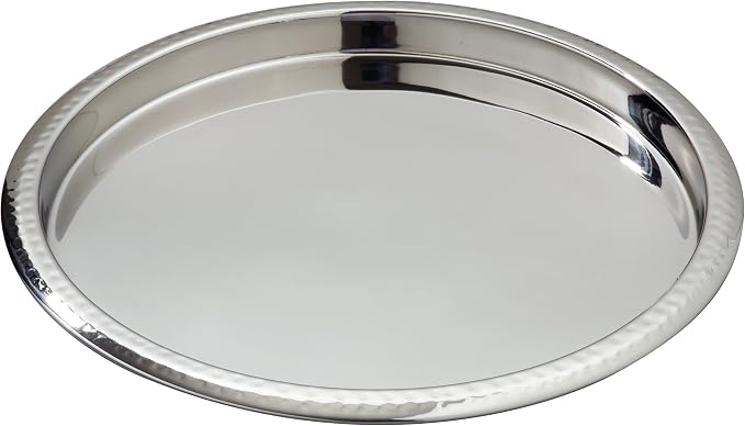 Elegance Stainless Steel Hammered Rim Bar Tray by Elegance