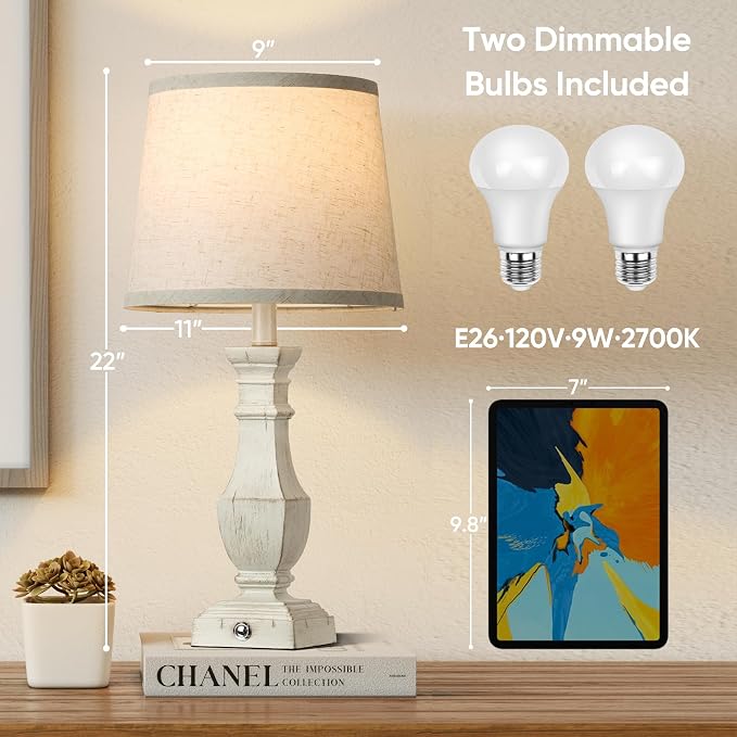 ROTTOGOON Dimmable Table Lamps Set of 2, Rustic Farmhouse Table Lamps - Image 4