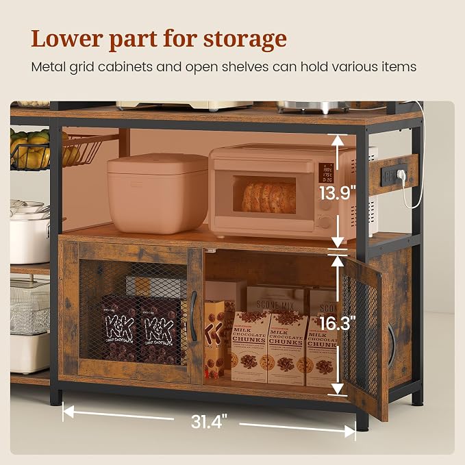 47.2 in Bakers Rack with Power Outlet & LED Light, Coffee Bar with Coffee Pod - Image 8