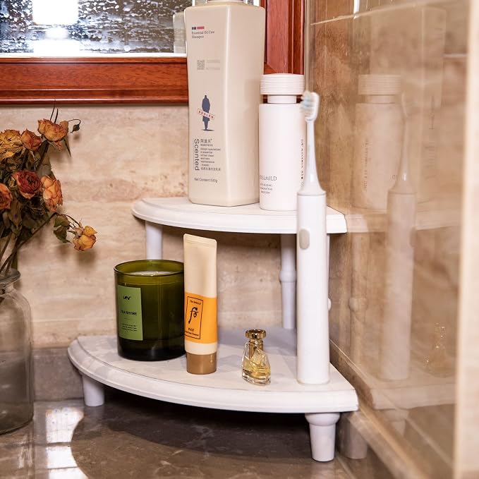 Defined Deco Kitchen Countertop Organizer-2 Tier Stackable Corner Shelf-White - Image 5