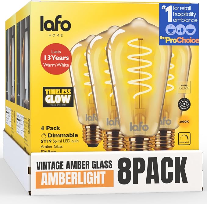 TimelessGlow 8 Pack Dimmable ST19 LED Edison Bulbs 5W 40W Equivalent Warm Amber by LafoHome%C2%AEHomeLighting