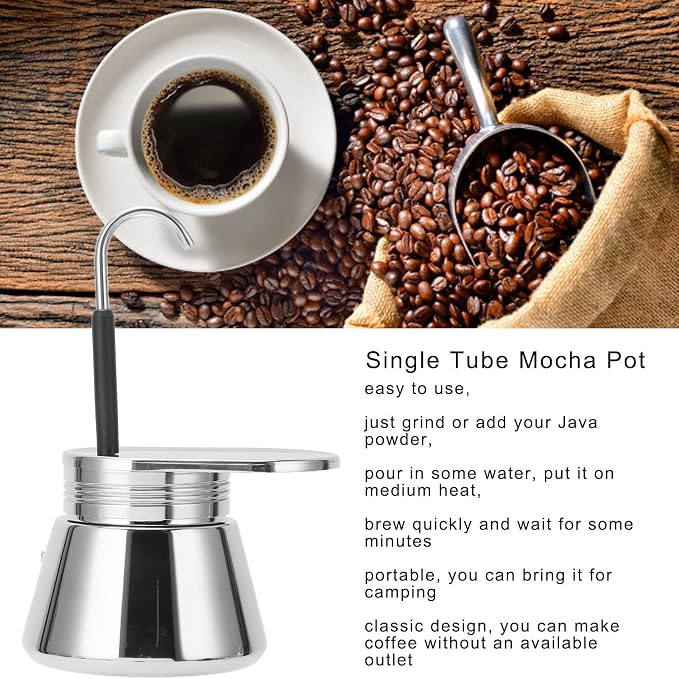 Zerodis Single Spout Mocha Pot, Stainless Steel Espresso Maker Coffee Pot - Image 5