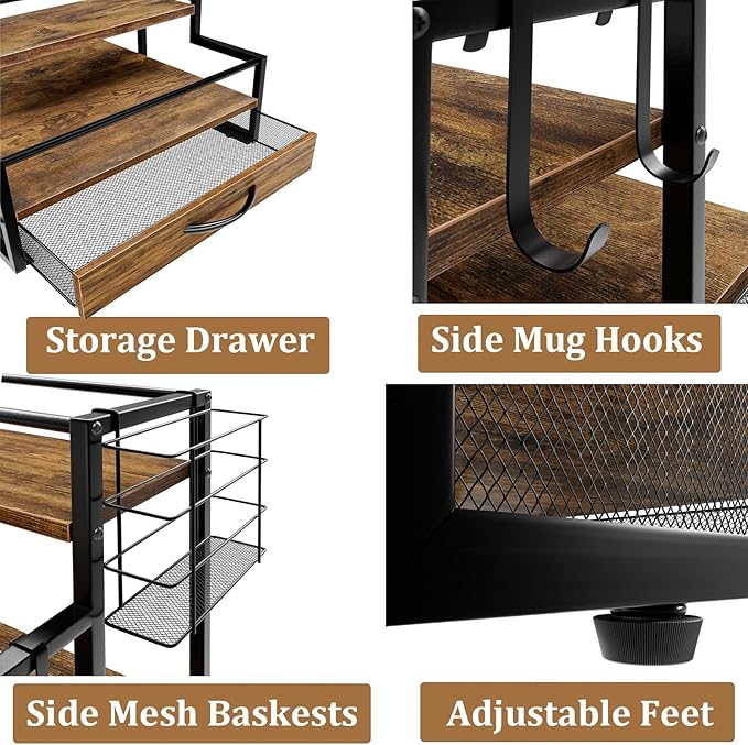 Countertop Coffee Syrup Rack Organizer, 4-Tier Wooden Holder Stand - Image 5