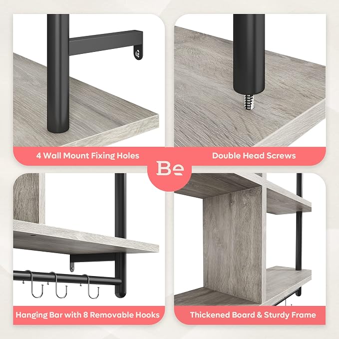 Bestier 41" Floating Kitchen Shelves Wall Mounted 3 Tier Coffee Bar Mug Shelf - Image 7