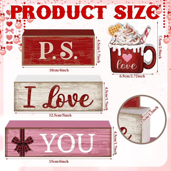 Lineshading 4 Pcs Valentine's Day Table Decoration Wooden Ice Cream Cup - Image 3