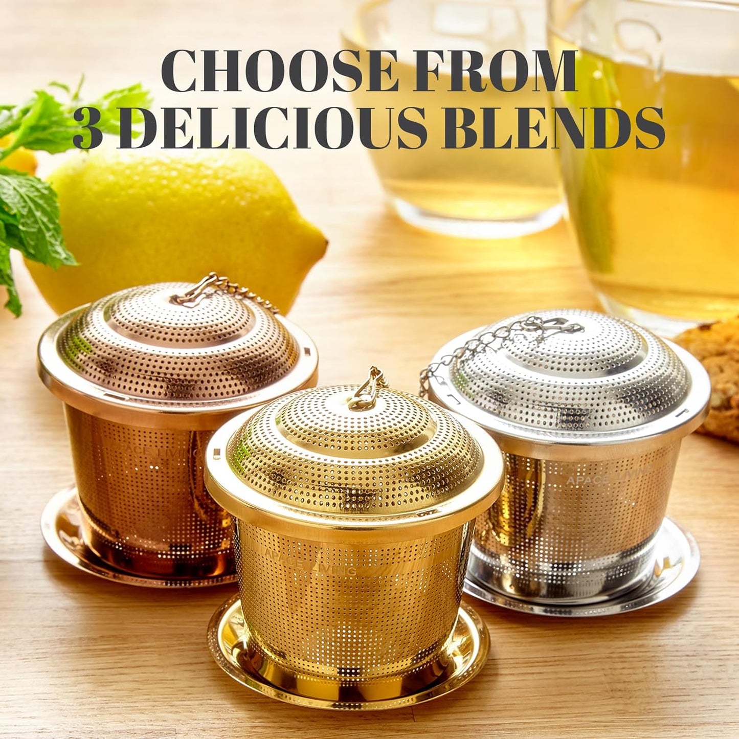 Large Tea Infuser (Set of 2) with Tea Scoop and Drip Trays by Apace – Multi Cup Size Stainless Steel Loose Leaf Tea Strainer and Steeper