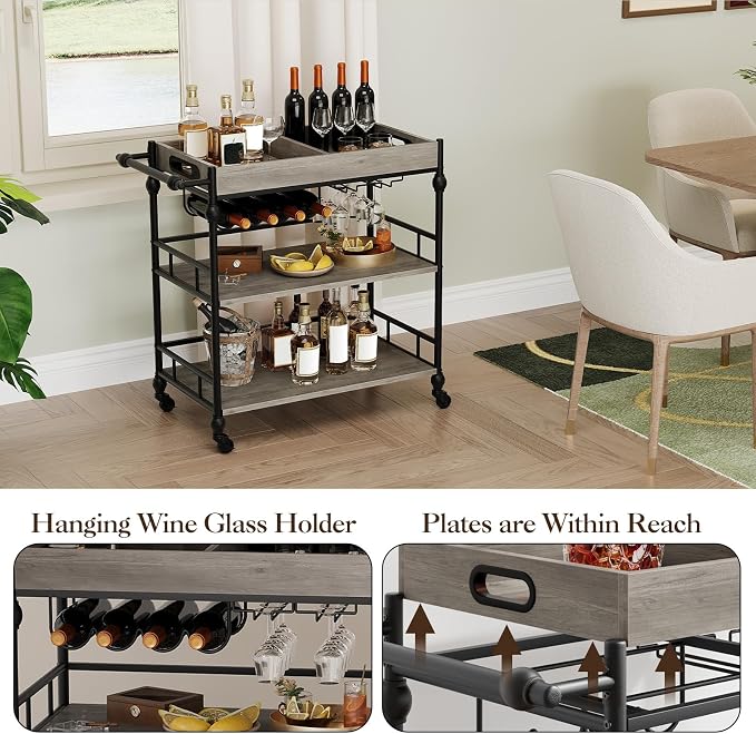 IDEALHOUSE Bar Cart, 3 Tier Bar Carts - Image 6
