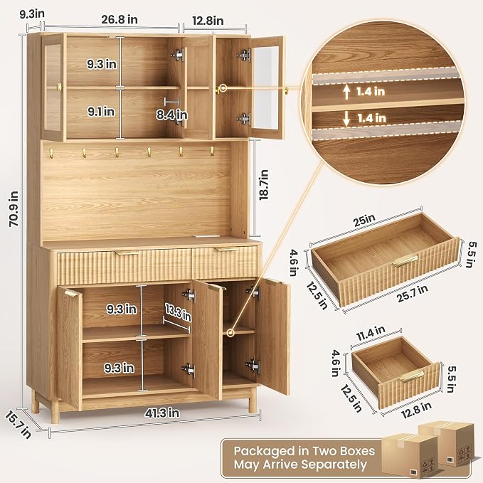 71'' Fluted Kitchen Pantry Cabinet - Image 2