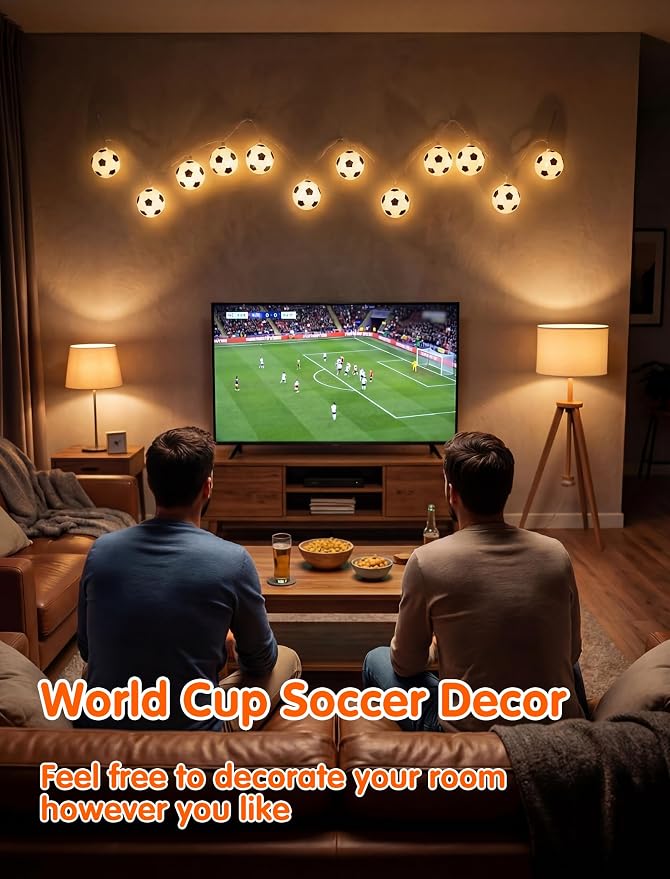 SUNSGNE Soccer String Lights Plug in, 8.5FT 10 LED Warm White Football Ball - Image 4