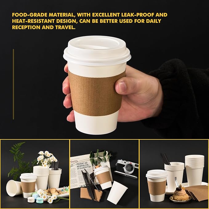 RACETOP 12 oz Paper Coffee Cups, 100 Pack Disposable Coffee Cups - Image 9