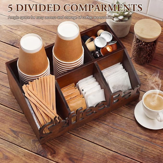 Coffee Station Organizer for Counter Wood Countertop Accessories Organizer - Image 4