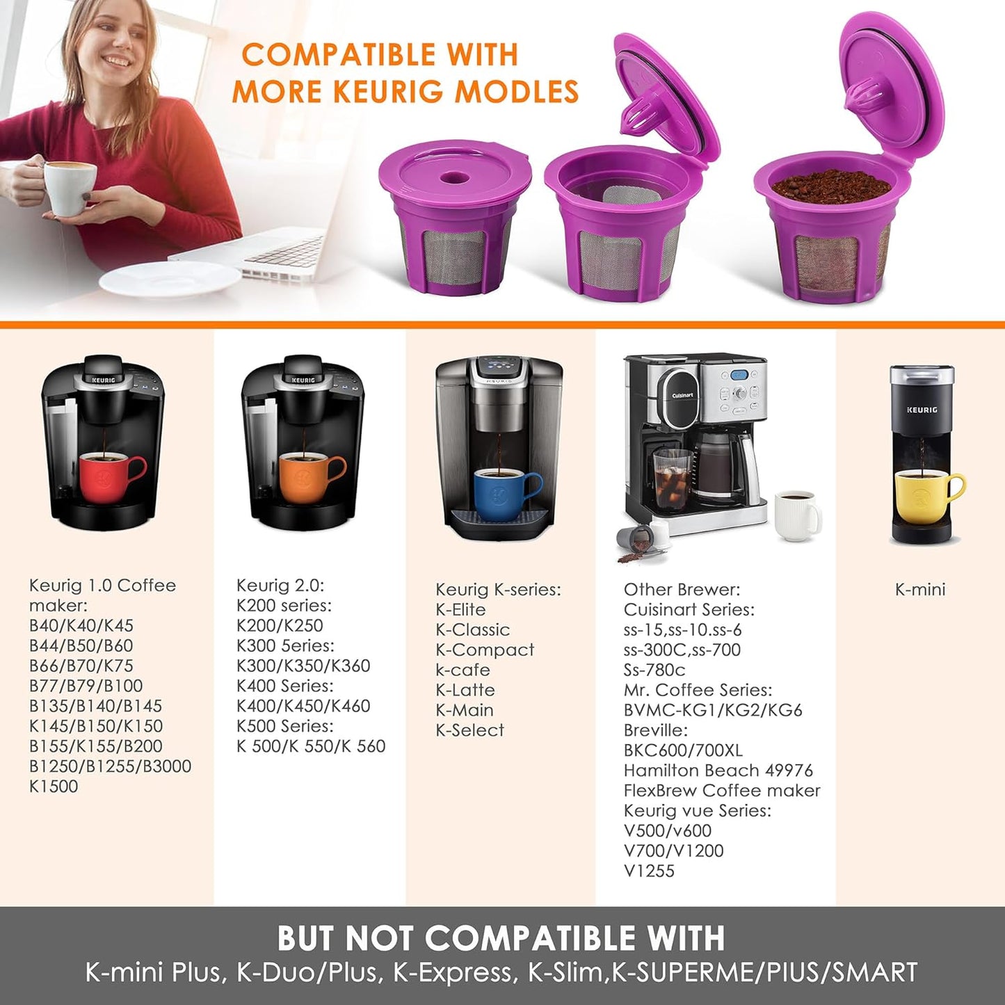 100 Count Natural Paper Filters Disposable whit 2 Reusable K Cups,Compatible with Keurig Single Serve 1.0 and 2.0, Fits All Reusable K Cup Coffee Pods
