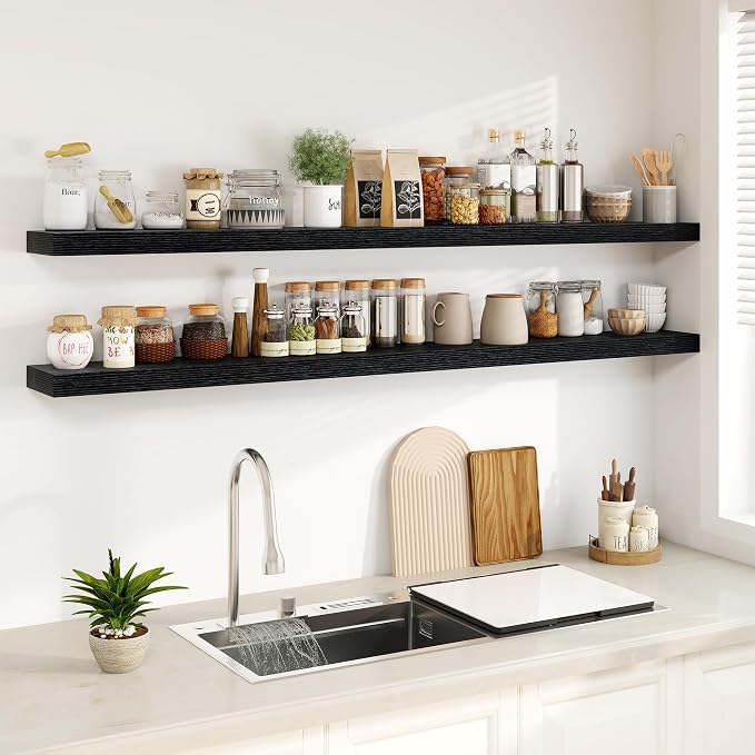 Fun Memories 72Inch Floating Shelves, Wall Mounted Rustic Wood Floating Shelf - Image 4