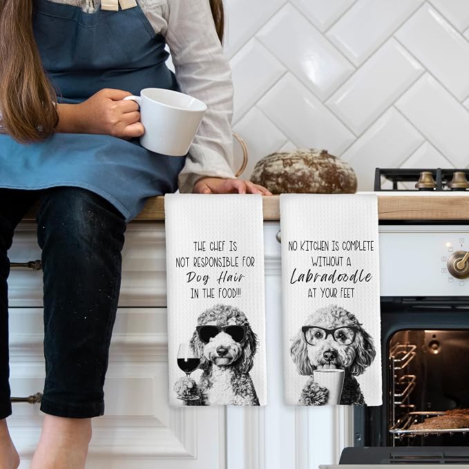 Funny Labradoodle Kitchen Towels Set of 2, Dog Kitchen Accessories, Coffee - Image 3