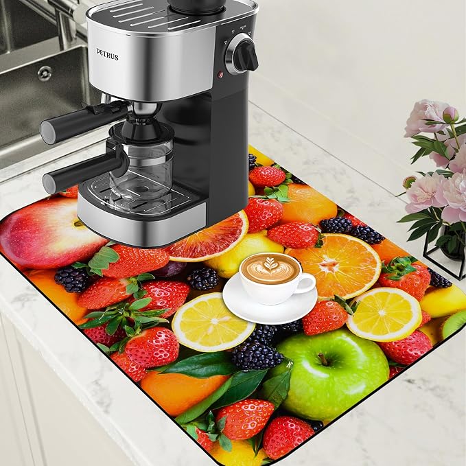 Fresh Fruits Dish Drying Mat for Kitchen Counter Coffee Bar Mat Hide Stain by Unknown