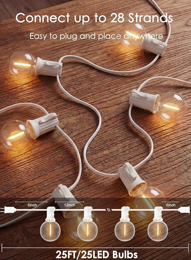 25FT G40 LED White Outdoor String Lights - Image 2