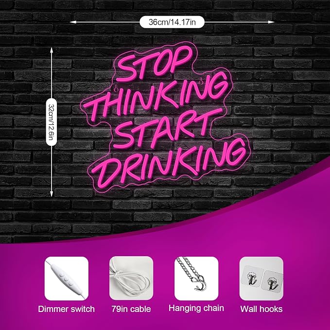 Stop Thinking Start Drinking Neon Sign Pink Led Neon Signs Letter Neon Lights - Image 6