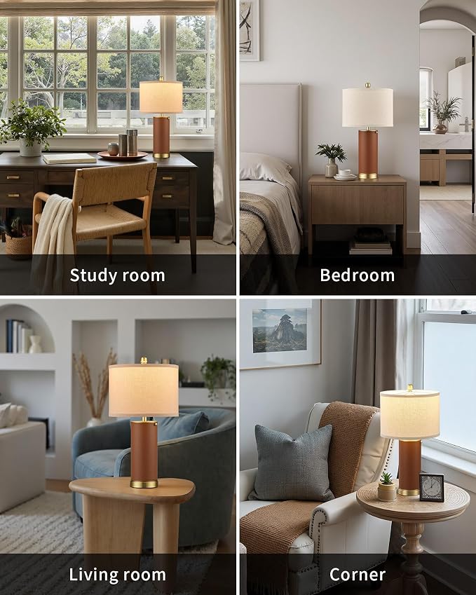 KDG 23.4" Brown PU Leather Table Lamps - Image 6