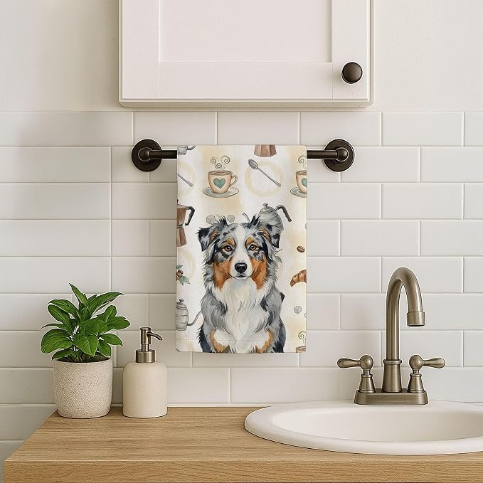 Caroline's Treasures Blue Merle Australian Shepherd Coffee Bar Kitchen Towel - Image 7
