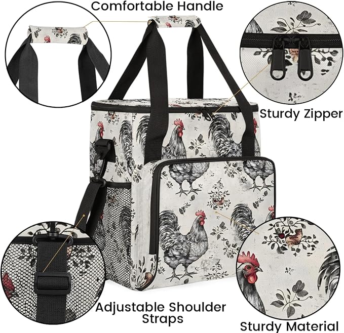Farmhouse Chicken Hen Coffee Maker Carring Bag, Large Insulated Storage - Image 6