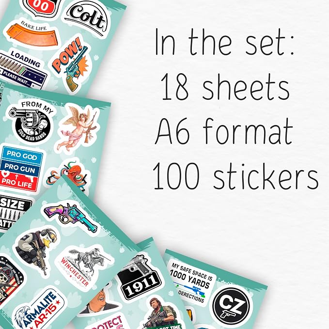 100Pcs Firearm Stickers and Decals, Gun & Tactical Stickers Pack- Military - Image 2
