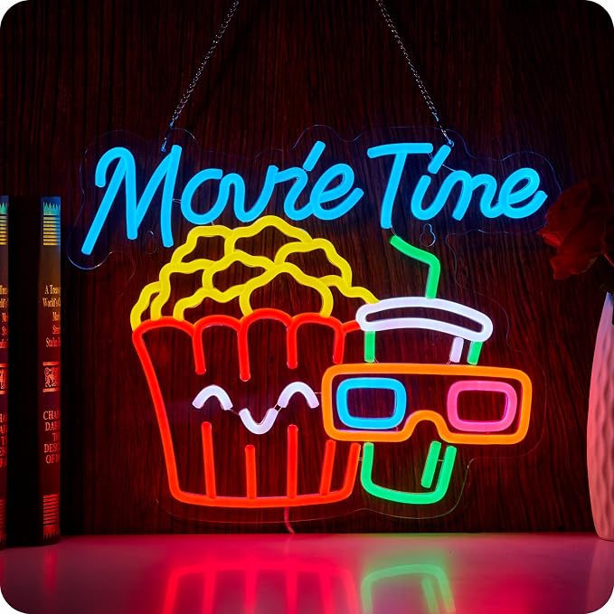 Movie Time Neon Sign Popcorn Cinema LED Light USB Powered Neon by IMTATTO