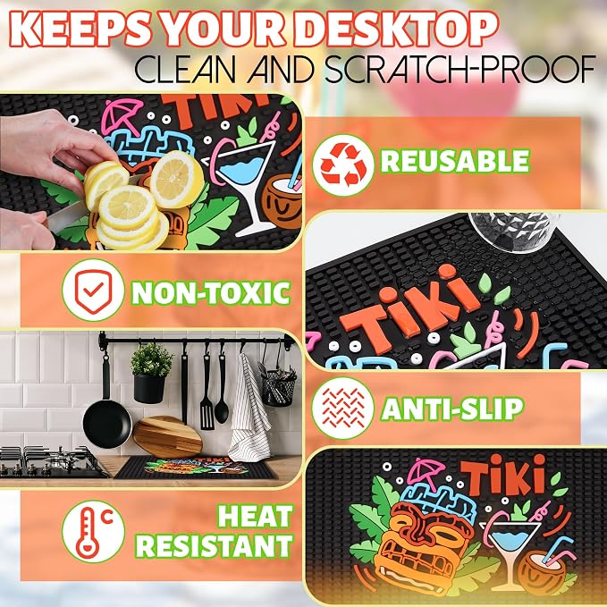 Tiki Bar Mat for Countertop – 12" x 18" Rubber Spill Mats, Durable and - Image 7