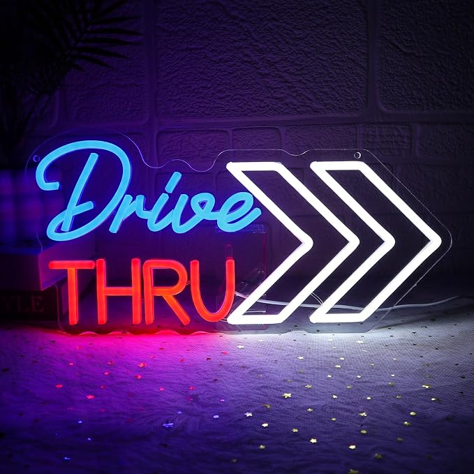 Drive Thru Neon Sign for Wall Decor Dimmable 16.54" x 8.07" Led Sign for by Unknown